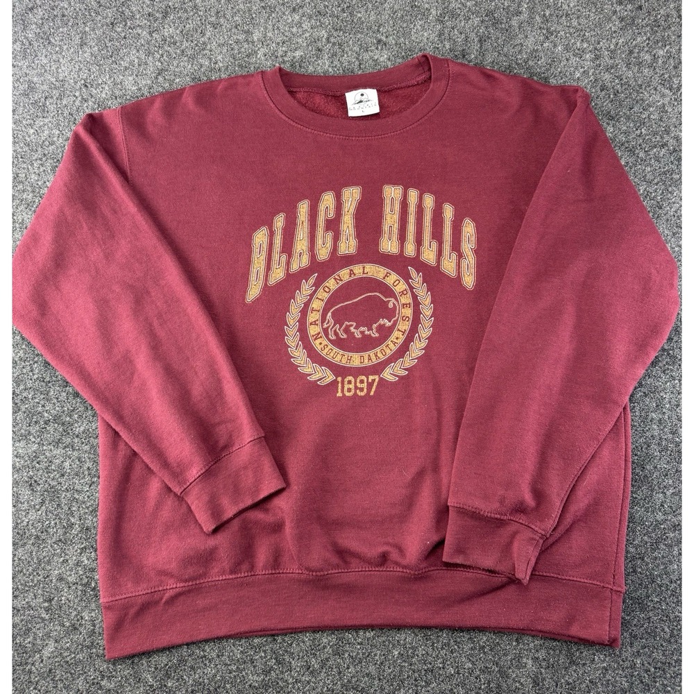 Black Hills South Dakota Buffalo Crewneck Sweatshirt Prairie Mountain L Red